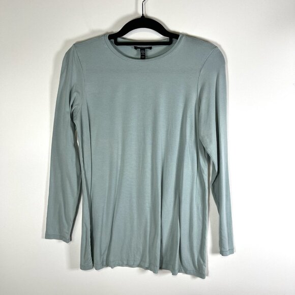 EILEEN FISHER Blouse Women's PS Blue Round Neck Stretch Long Sleeve Top Designer - Picture 1 of 7
